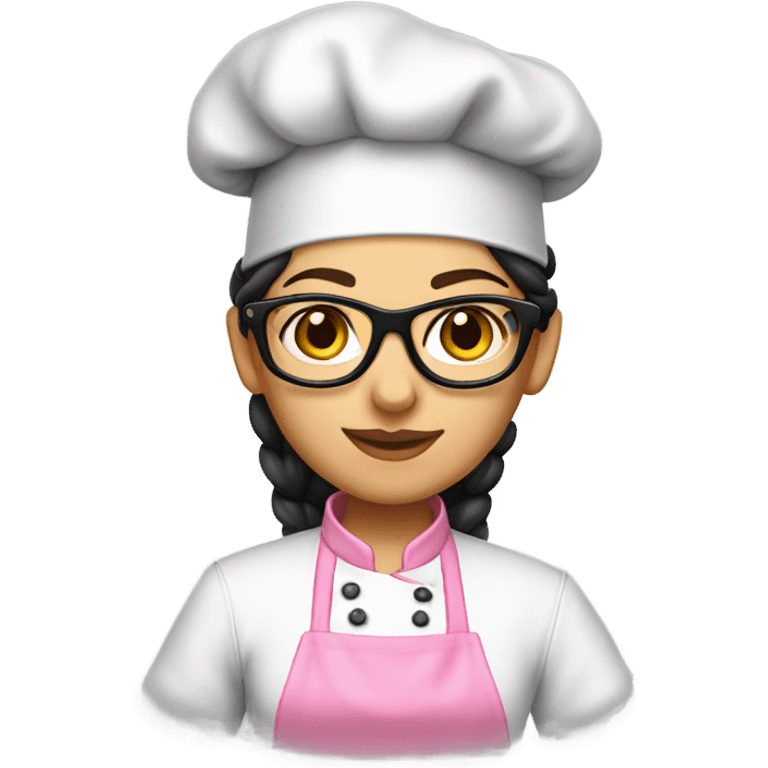 brunette chef with black glasses and pigtail braids and a pink chef outfit emoji