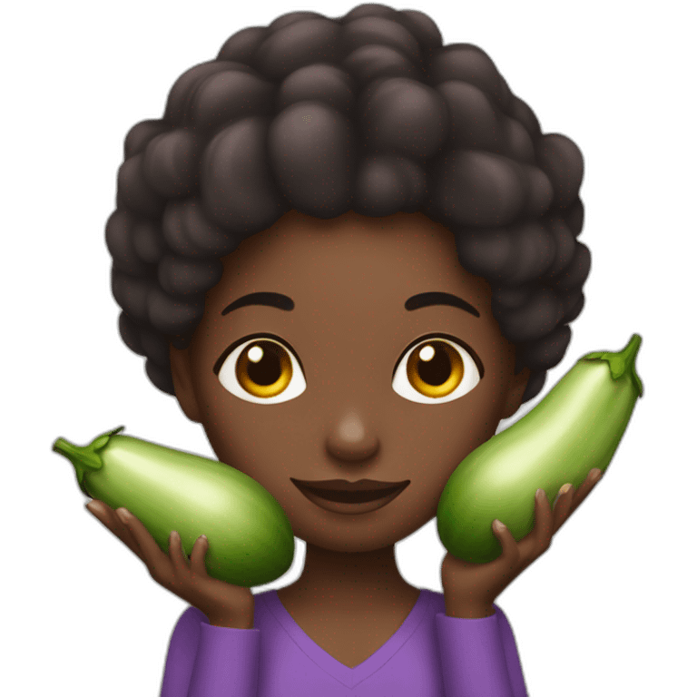 Black girl with an egg plant emoji