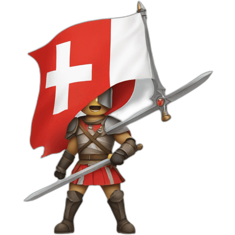 A swiss flag turning into a swiss warrior emoji