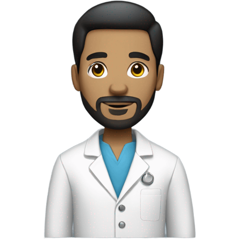 full Man with short black hair and goatee beard wearing a lab coat emoji