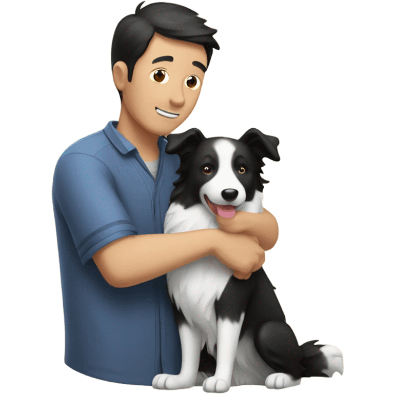 A Chinese man hug a border collie
 emoji