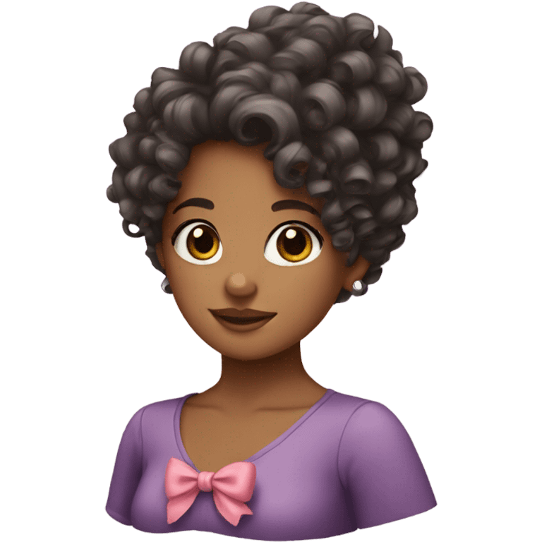 A girl with curly hair with a bow emoji