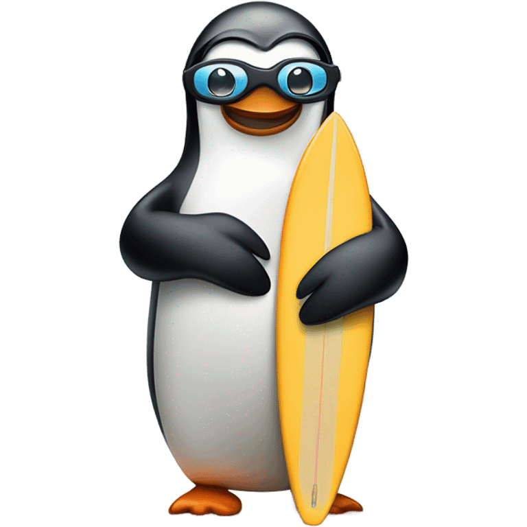 Pingüino surfista emoji