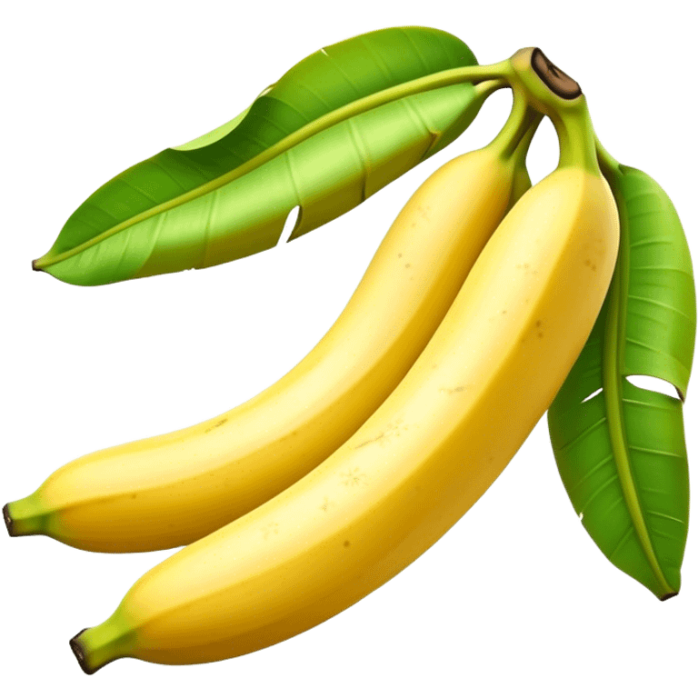 Cinematic Realistic Banana Emoji, Bright and cheerful, with a smooth, yellow peel slightly speckled with spots, revealing a soft, sweet interior. The banana is curved elegantly, standing out against the soft green leaves. Soft glowing outline, capturing the essence of tropical sweetness and energy in a ripe banana. emoji