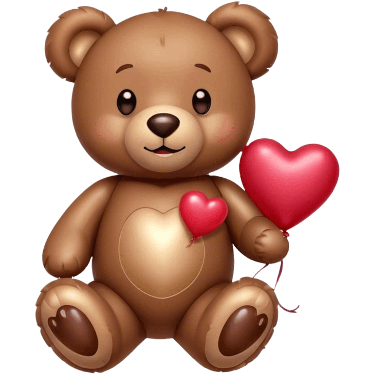 Adorable Plush brown teddy bear holding an inflatable metallic maroon heart-shaped balloon in his paw  emoji