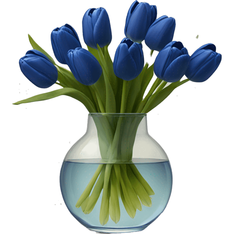 Navy blue tulips in glass vase  emoji