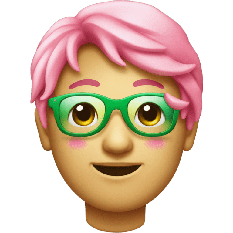 Emoiji met roze en groene kleuren en zonnebril emoji