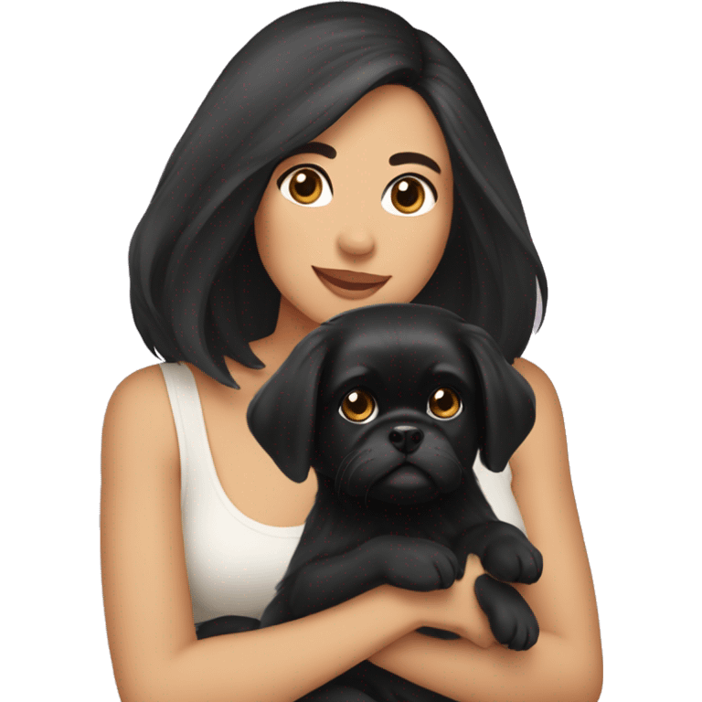 A woman with black hair cradling a Pekingese puppy  emoji