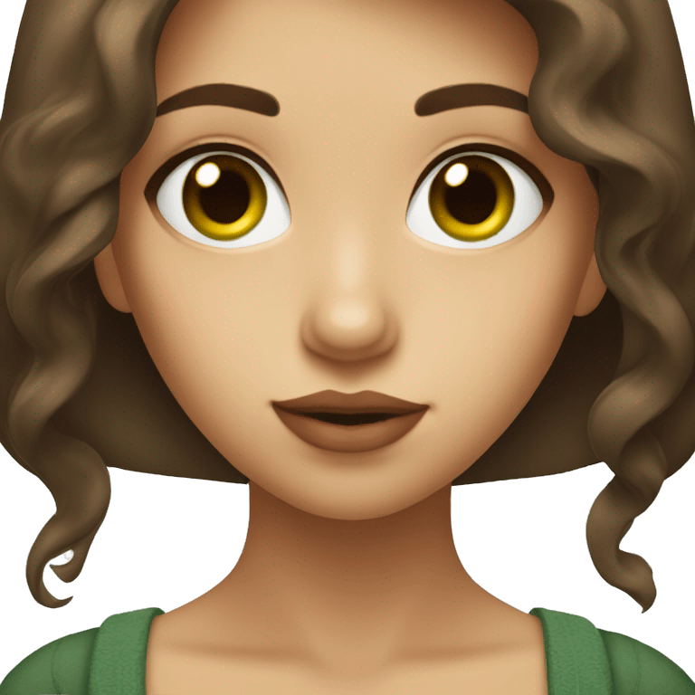 girl with brown hair, big lips and green eyes. emoji