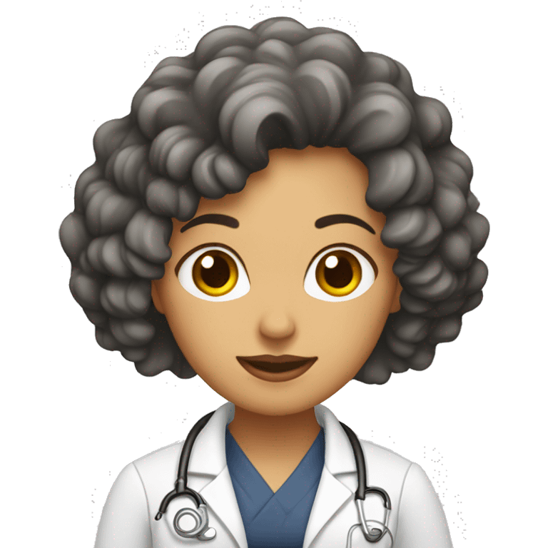 Mujer pelo rizado castaño largo doctora emoji