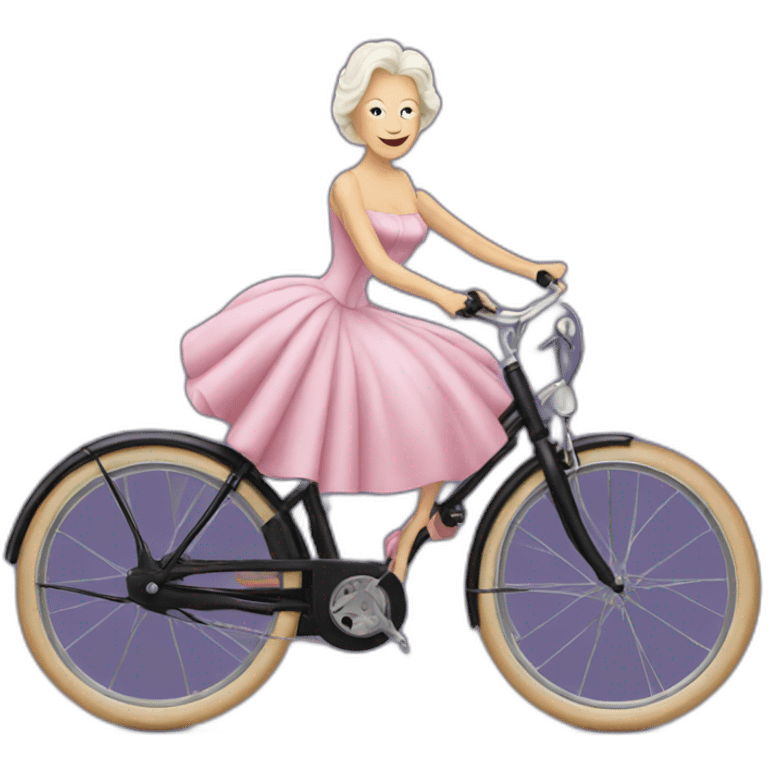 Helen mirren on a bike in a ball gown emoji