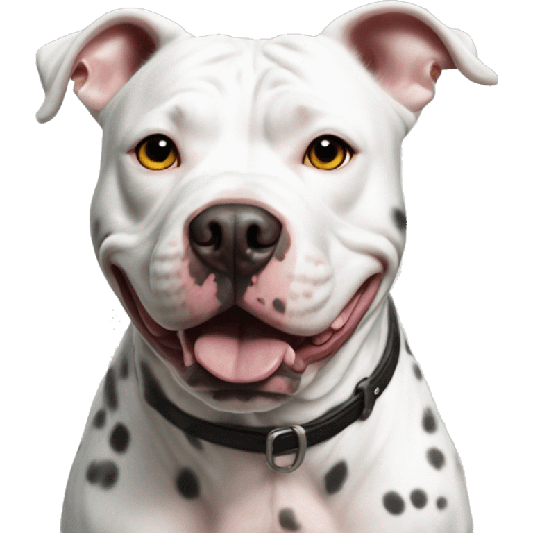 hyper realistic, white pitbull, with brindle spots emoji