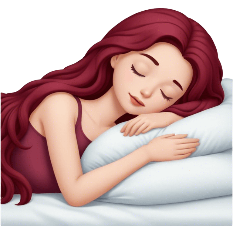 A beautiful, burgundy long haired girl sleeping in bed emoji