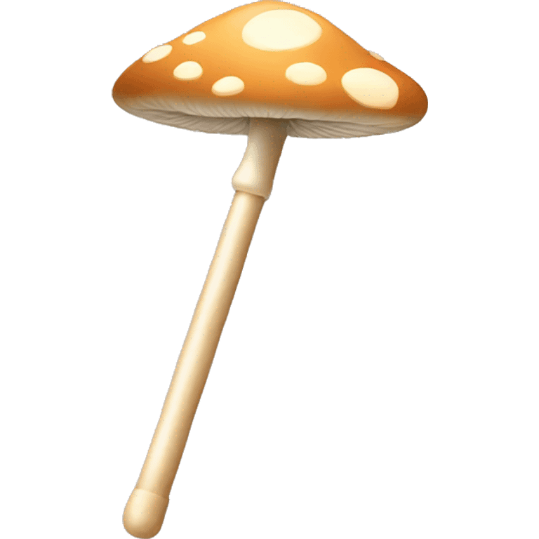 Hand holding a long beige rod, mushroom shaped emoji