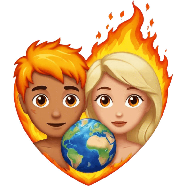 planet earth on fire with two people in love  emoji