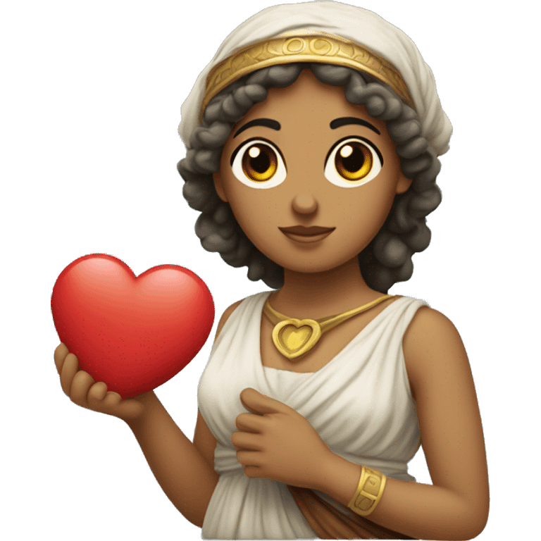 Greek Sappho holds a heart in her hand emoji