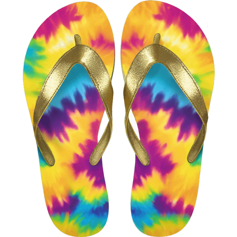 Realistic metallic gold and tie dye pair of summer flip flops isolated. emoji