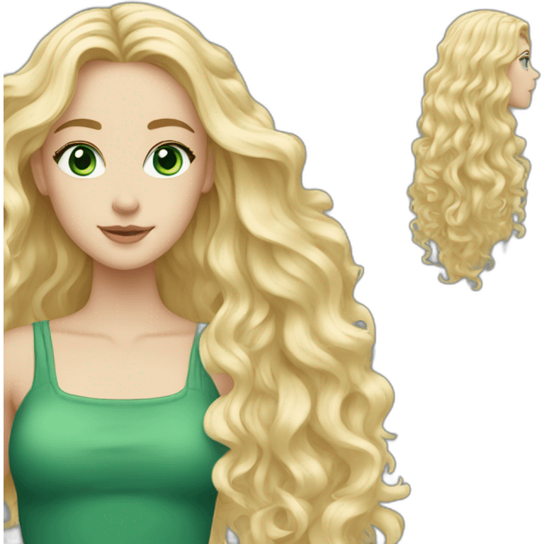 blonde white tall girl with  long wavy hair and green blueish eyes emoji