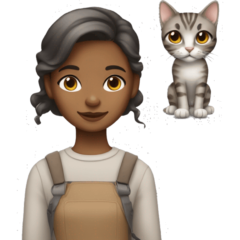 brownskin girl and gray tabby cat emoji