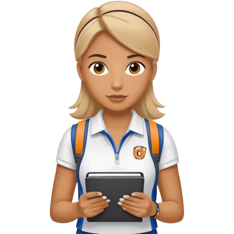  female sport coach with coach wear and holding a notebook emoji