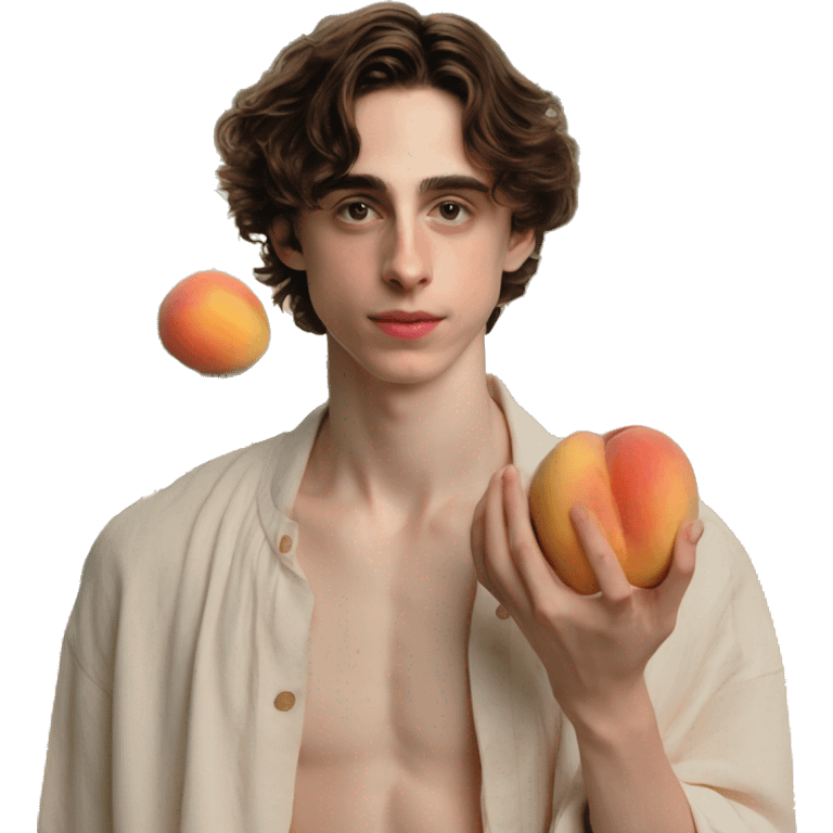 timothée chalamet holding a peach emoji