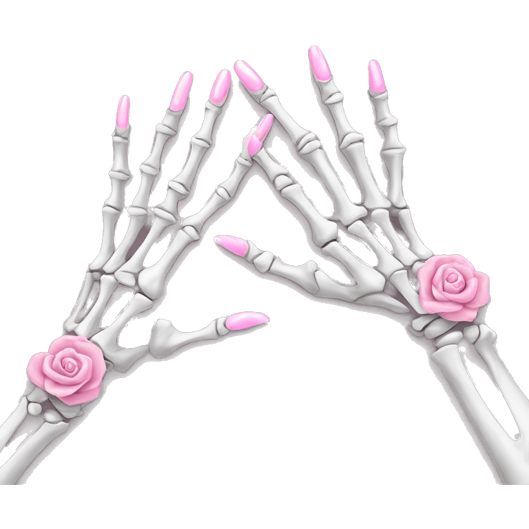 Pretty skeleton hand 5 fingers with pink nails manicure girly design but stylish minimalistic emoji