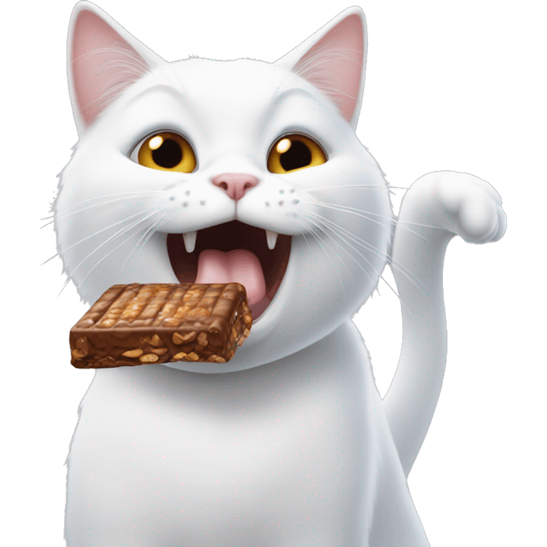 a white cat licks a snickers  emoji