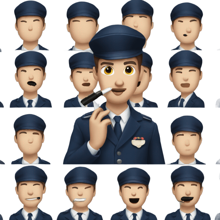 A man putting on lipstick in a navy outfit  emoji