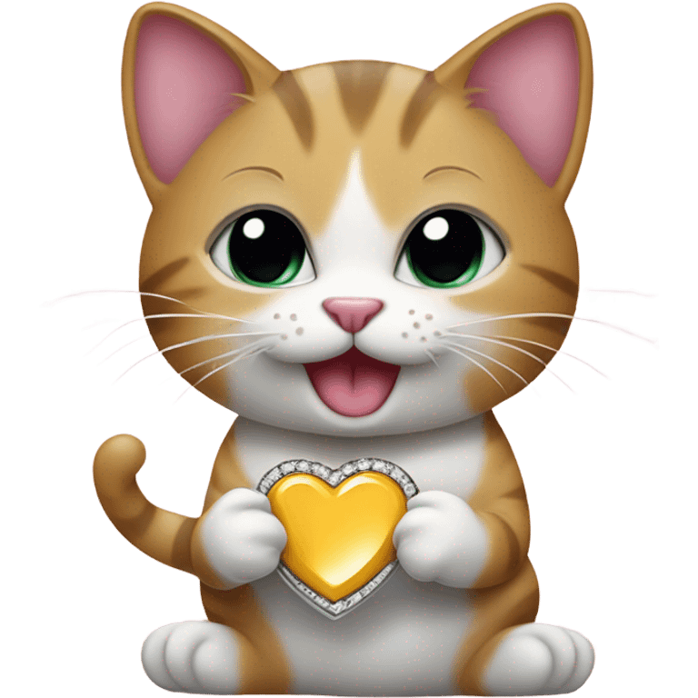 Valentine cat with engagement ring emoji