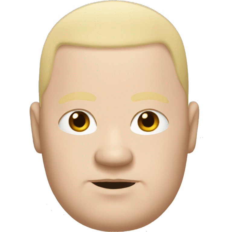 Fat bald white man with curly long blonde hair wearing a Japanese tshirt emoji