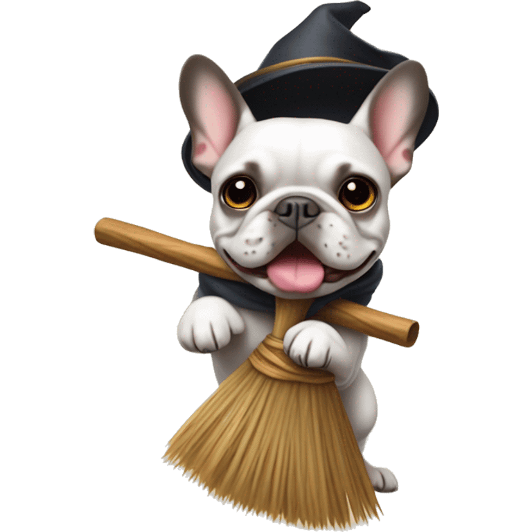 French bulldog riding a broomstick  emoji