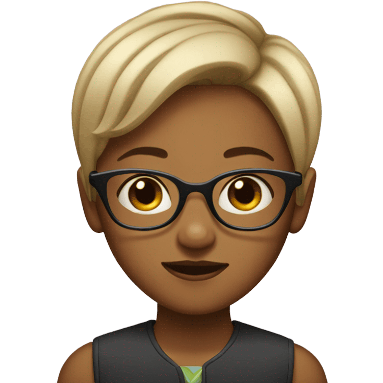 girl with short hair, wearing glasses, raising an eyebrows emoji