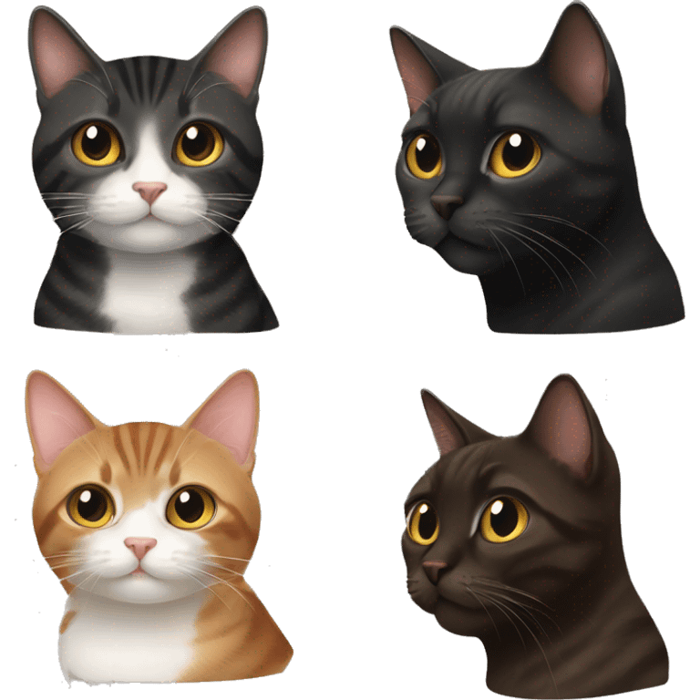 Two all black cats and a brown tabby cat emoji