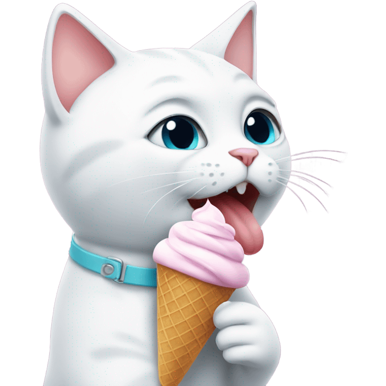 White Cat eating ice cream  emoji