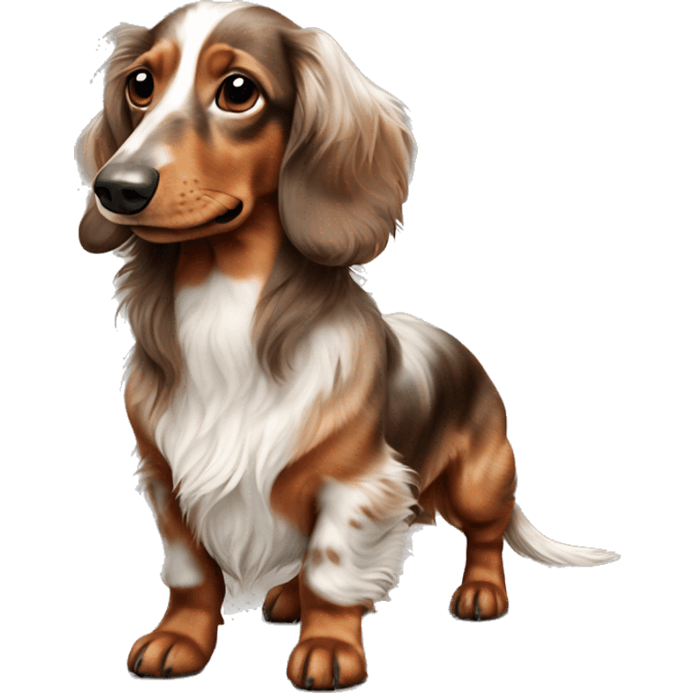 brown Merle long haired Dachshund full body emoji