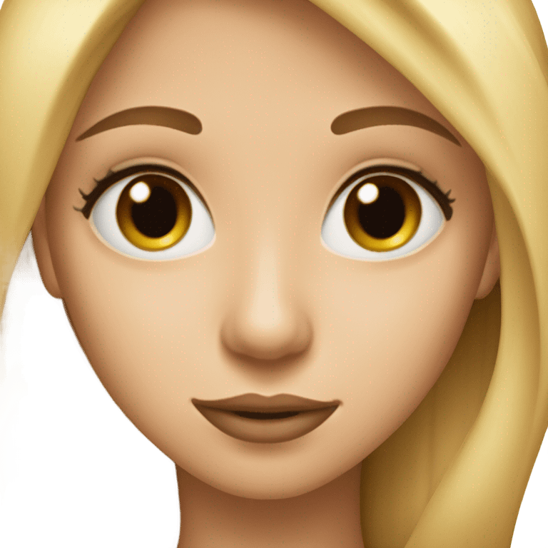 a beautiful girl with neat facial features, blonde hair, brown eyes, and full lips. emoji