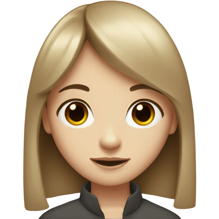 Pale girl with brown medium length, straight hair with bangs and brown eyes. emoji