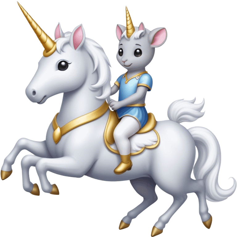 A gray mouse riding a unicorn emoji