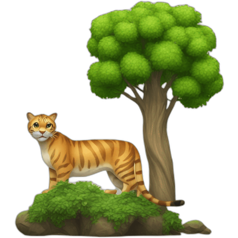 a big cat with a tree beside emoji