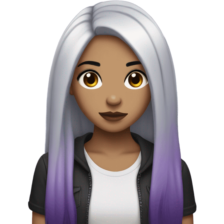 Dark Purple long hair girl tan black eyes emo makeup emoji