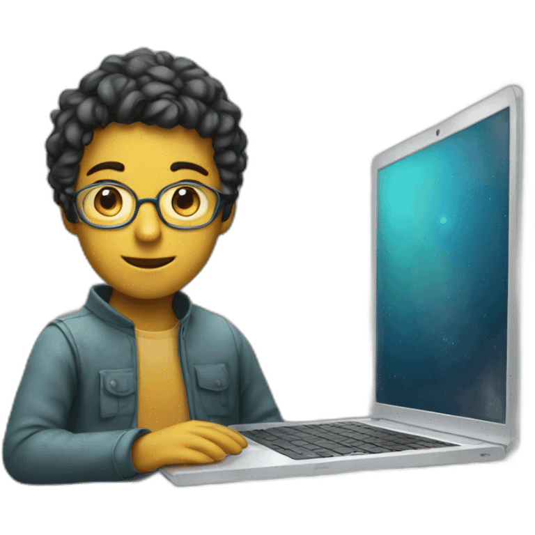 a glass boy who is a programmer with laptop , short hari emoji