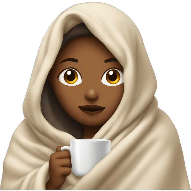 girl inside a blanket sipping coffee eyes closed emoji