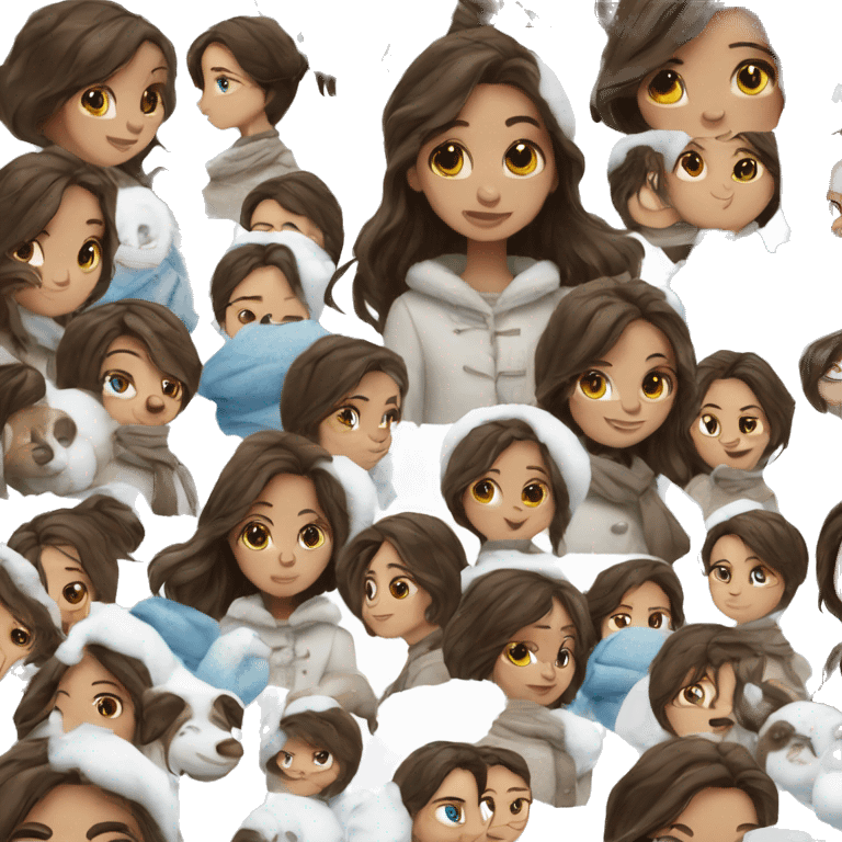 brunette girl with blue eyes in winter  emoji