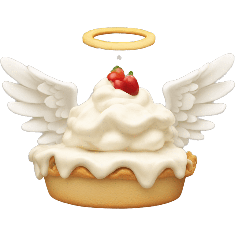 a cream pie flying with angel wings emoji