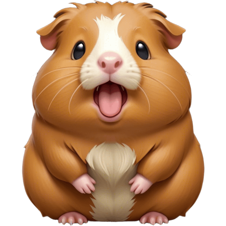 Cinematic Cute Yawning Brown Guinea Pig Portrait Emoji, Head tilted slightly with a dramatic, wide-open yawn, revealing a soft brown coat and tiny, droopy ears, round dark eyes barely open in drowsy contentment, Simplified yet irresistibly adorable features, highly detailed, glowing with a soft, cozy glow, high shine, relaxed yet expressive, stylized with a touch of whimsy, bright and endearing, soft glowing outline, capturing the essence of a sleepy yet affectionate guinea pig, so drowsy it feels like it could stretch out of the screen and curl up for a nap! emoji