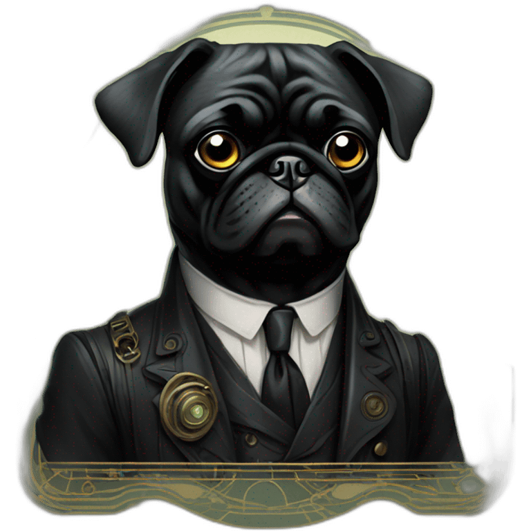 A cyberpunk black pug in Art Nouveau style during 1910 emoji