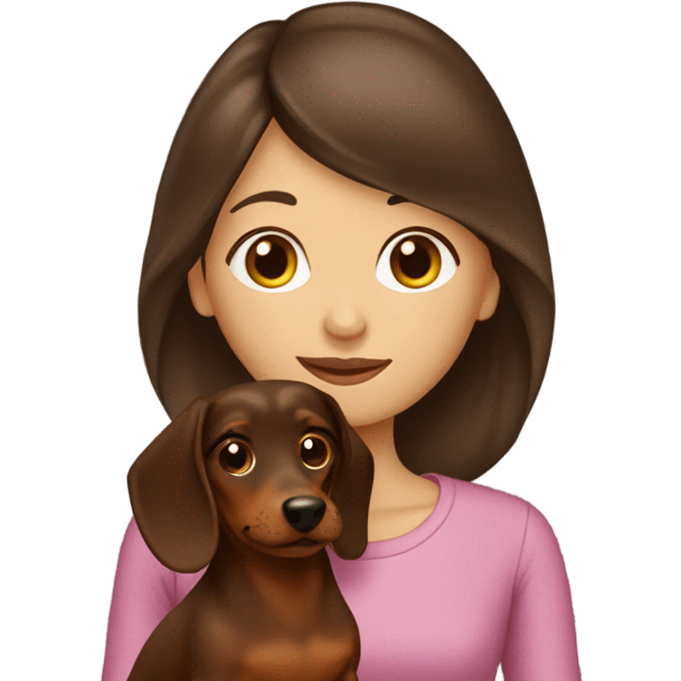 Brunette girl kissing brown dachshund emoji