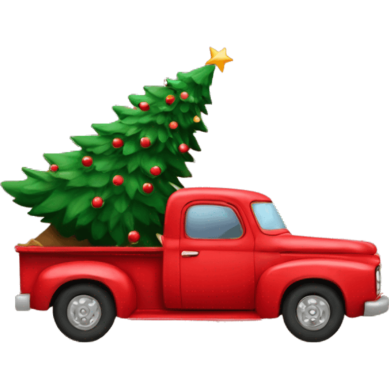 red truck with a christmas tree in the trunk emoji