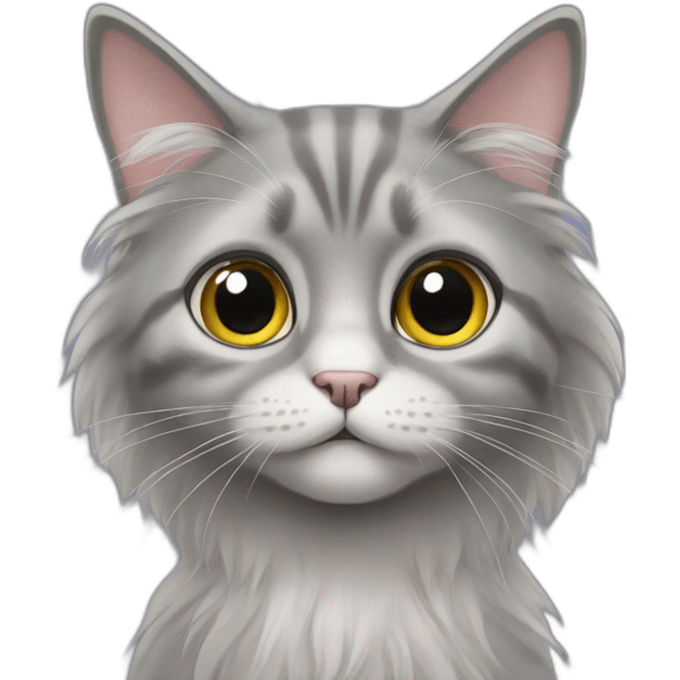 grey long hair cat huge eyes emoji