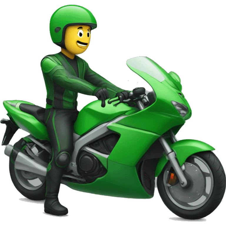 green motorbike and a man green helmet emoji